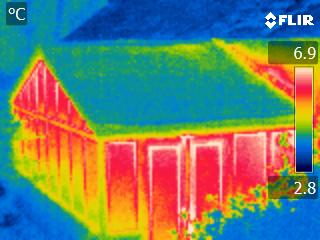A thermal imaging survey by CAfS can spot heat loss from a building, like this one